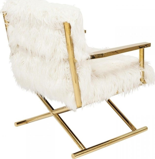 Fotoliu de design pufos Fluffy cu blanita alba si picioare aurii, 82669 - King [4]