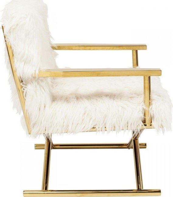 Fotoliu de design pufos Fluffy cu blanita alba si picioare aurii, 82669 - King [3]