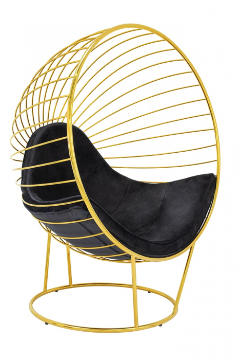 Fotoliu de lux auriu Rise tip bula cu taburet picioare, sezut velur negru, CH5994-1.OTTO.CD - King [2]
