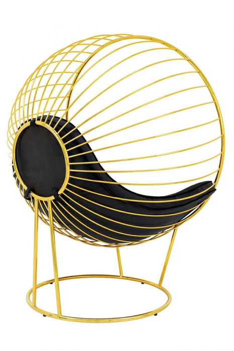 Fotoliu de lux auriu Rise tip bula cu taburet picioare, sezut velur negru, CH5994-1.OTTO.CD - King [6]