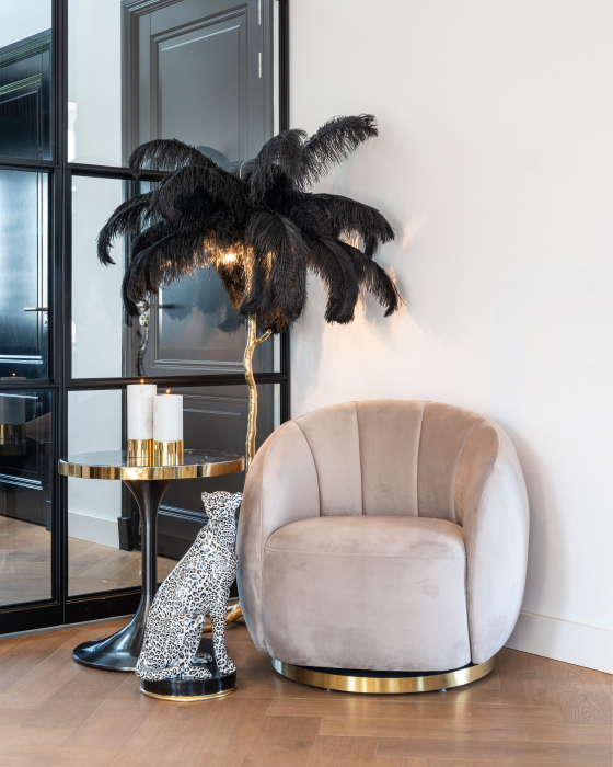 Fotoliu de lux rotund rotativ catifea bej/gri Hanne, baza aurie otel, S4530 KHAKI VELVET - Richmond Interiors [11]