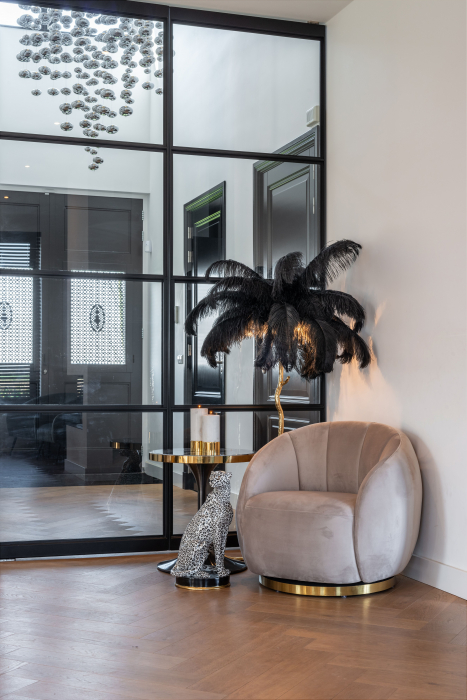 Fotoliu de lux rotund rotativ catifea bej/gri Hanne, baza aurie otel, S4530 KHAKI VELVET - Richmond Interiors [12]