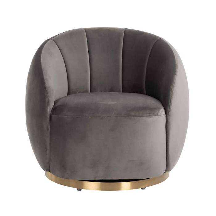 Fotoliu de lux rotund rotativ catifea bej/gri Hanne, baza aurie otel, S4530 KHAKI VELVET - Richmond Interiors [9]