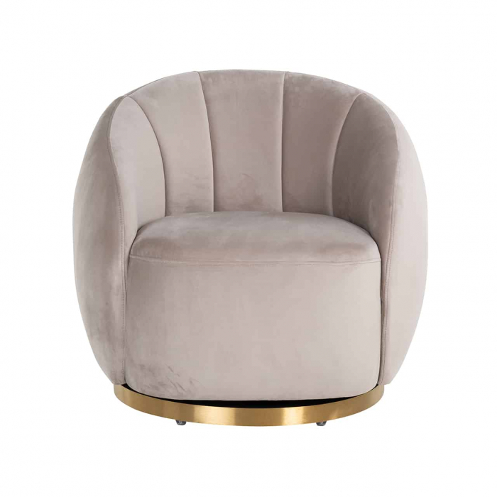 Fotoliu de lux rotund rotativ catifea bej/gri Hanne, baza aurie otel, S4530 KHAKI VELVET - Richmond Interiors [4]