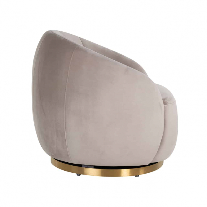 Fotoliu de lux rotund rotativ catifea bej/gri Hanne, baza aurie otel, S4530 KHAKI VELVET - Richmond Interiors [2]