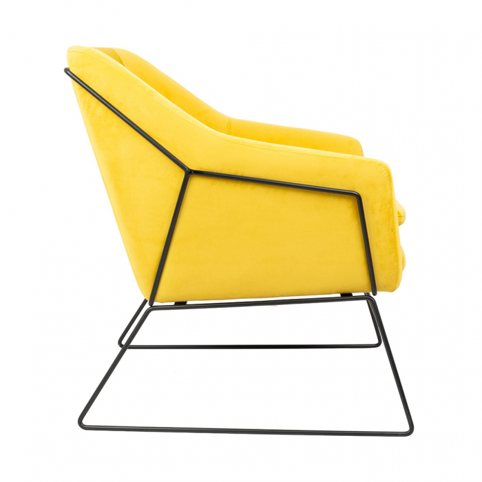 Fotoliu design Lucas tapitat catifea verde/galbena/gri/neagra, picioare negre metal, MSE011000308.V20 - King [3]