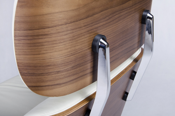 Fotoliu design lux cu taburet Tokyo, piele italiana alba/neagra, lemn nuc, baza metalica crom, T066CF.WHITE.SET - King [4]