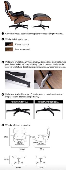 Fotoliu design lux LOUNGE HM, piele italiana neagra/lemn nuc, sezut lat [3]