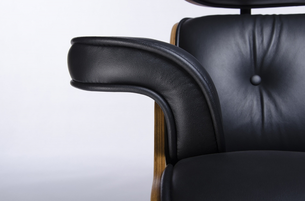Fotoliu design lux Tokyo cu taburet, piele neagra naturala/lemn nuc sau trandafir, baza neagra otel,KH1501100140- King [5]