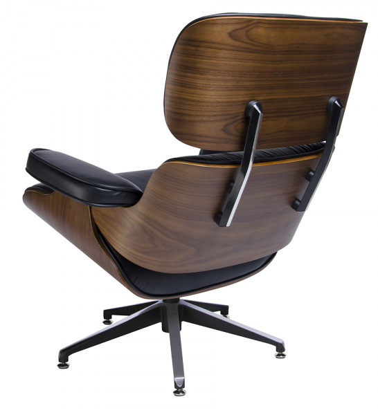 Fotoliu design lux Tokyo cu taburet, piele neagra naturala/lemn nuc sau trandafir, baza neagra otel,KH1501100140- King [3]