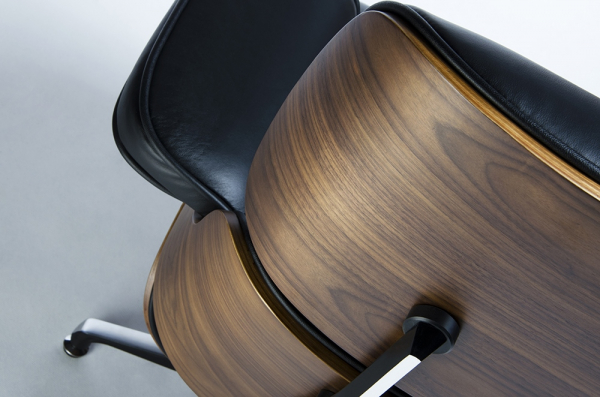 Fotoliu design lux Tokyo cu taburet, piele neagra naturala/lemn nuc sau trandafir, baza neagra otel,KH1501100140- King [6]