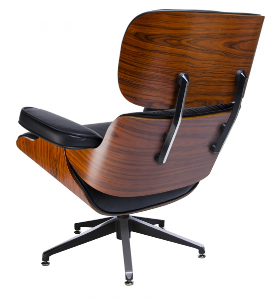 Fotoliu design lux Tokyo cu taburet, piele neagra naturala/lemn nuc sau trandafir, baza neagra otel,KH1501100140- King [14]