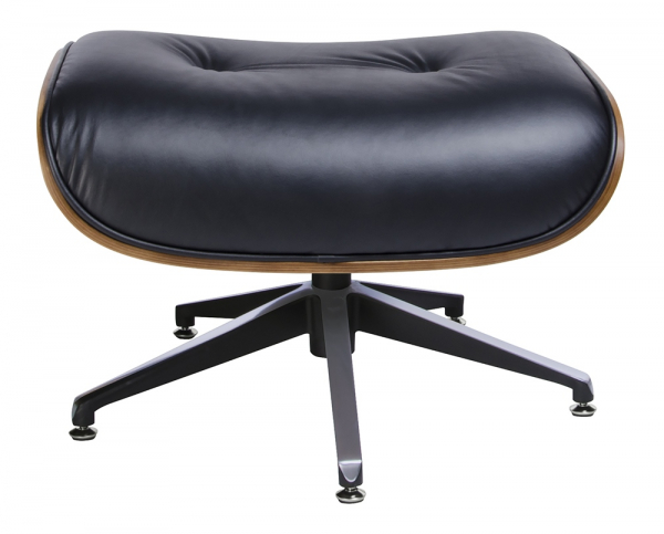 Fotoliu design lux Tokyo cu taburet, piele neagra naturala/lemn nuc sau trandafir, baza neagra otel,KH1501100140- King [16]