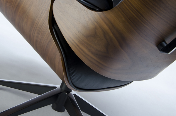 Fotoliu design lux Tokyo cu taburet, piele neagra naturala/lemn nuc sau trandafir, baza neagra otel,KH1501100140- King [9]