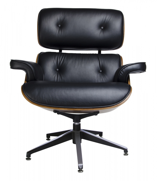 Fotoliu design lux Tokyo cu taburet, piele neagra naturala/lemn nuc sau trandafir, baza neagra otel,KH1501100140- King [2]