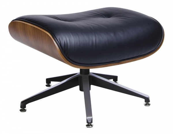 Fotoliu design lux Tokyo cu taburet, piele neagra naturala/lemn nuc sau trandafir, baza neagra otel,KH1501100140- King [4]