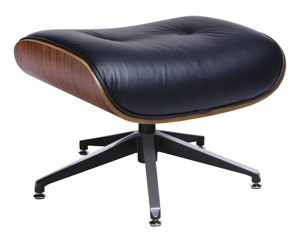Fotoliu design lux Tokyo cu taburet, piele neagra naturala/lemn nuc sau trandafir, baza neagra otel,KH1501100140- King [15]