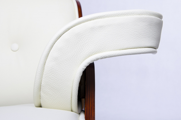 Fotoliu design lux Tokyo, piele naturala alba/lemn nuc sau trandafir/baza metalica neagra, T044.WHITE - King [5]