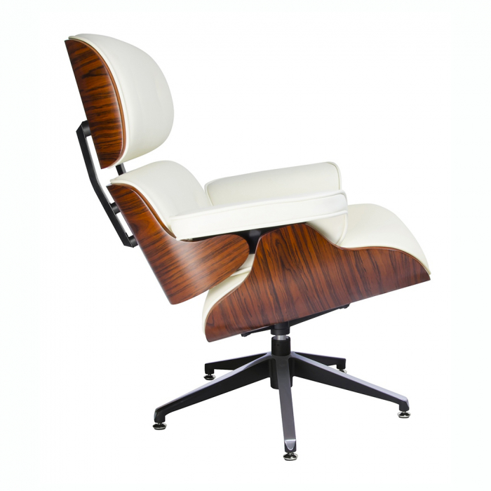 Fotoliu design lux Tokyo, piele naturala alba/lemn nuc sau trandafir/baza metalica neagra, T044.WHITE - King [8]