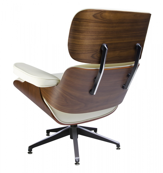 Fotoliu design lux Tokyo, piele naturala alba/lemn nuc sau trandafir/baza metalica neagra, T044.WHITE - King [3]