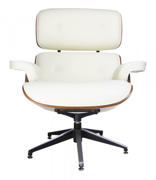 Fotoliu design lux Tokyo, piele naturala alba/lemn nuc sau trandafir/baza metalica neagra, T044.WHITE - King [2]