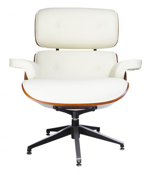 Fotoliu design lux Tokyo, piele naturala alba/lemn nuc sau trandafir/baza metalica neagra, T044.WHITE - King [10]
