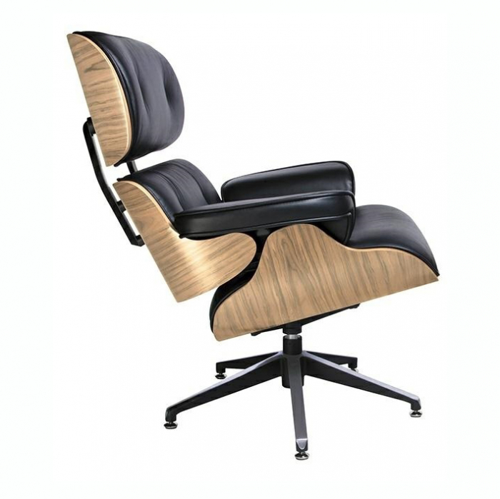Fotoliu design lux Tokyo, piele naturala neagra/lemn nuc, trandafir, frasin/baza neagra metalica, KH1501100144 - King [14]