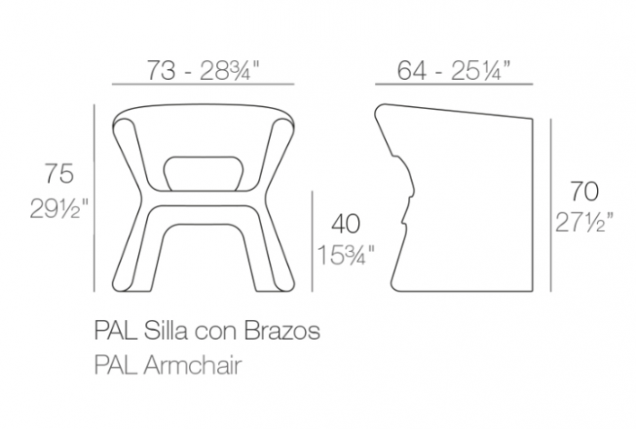 Fotoliu exterior Pal 73x64x75 cm, rasina din polietilena, design modern, 51005F - Vondom [2]