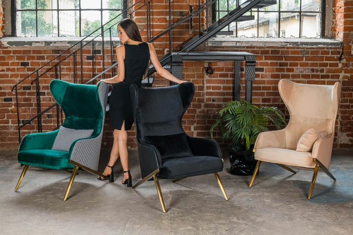 Fotoliu Hampton Velvet 71x90x110 cm, Piele Ecologică Negru Auriu - King Home [12]