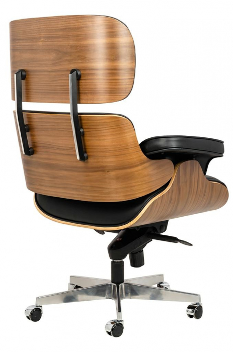 Fotoliu rotativ Jepson tapiterie piele naturala italiana neagra, lemn nuc, design lux, T044.OFFICE.BL - King [3]