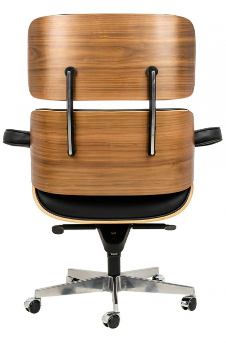 Fotoliu rotativ Jepson tapiterie piele naturala italiana neagra, lemn nuc, design lux, T044.OFFICE.BL - King [4]