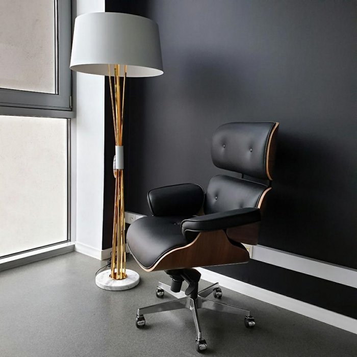Fotoliu rotativ Jepson tapiterie piele naturala italiana neagra, lemn nuc, design lux, T044.OFFICE.BL - King [10]