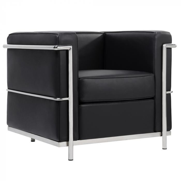 Fotoliu Soft LC2 - PIELE NATURALA, CULOARE NEGRU cu CROM, T011A-1S.BLACK - King [2]