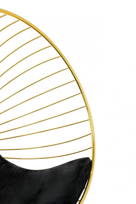Fotoliu suspendat auriu Rise tip bula, sezut velur negru, design lux, PH5994 - King [6]