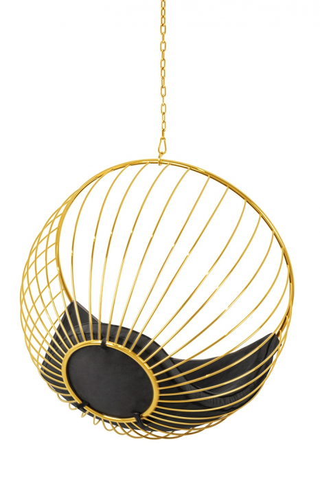 Fotoliu suspendat auriu Rise tip bula, sezut velur negru, design lux, PH5994 - King [3]