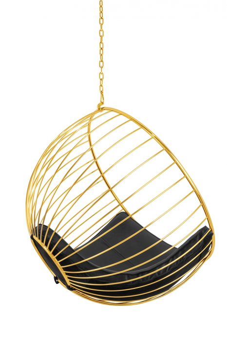 Fotoliu suspendat auriu Rise tip bula, sezut velur negru, design lux, PH5994 - King [4]