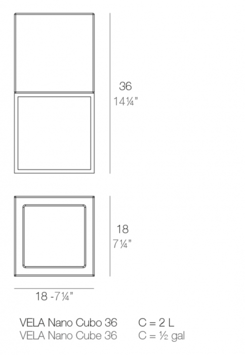 Ghiveci de flori pentru masa LED Vela Nano 18x18x36 cm cu picioare metalice, 54039A - Vondom [2]