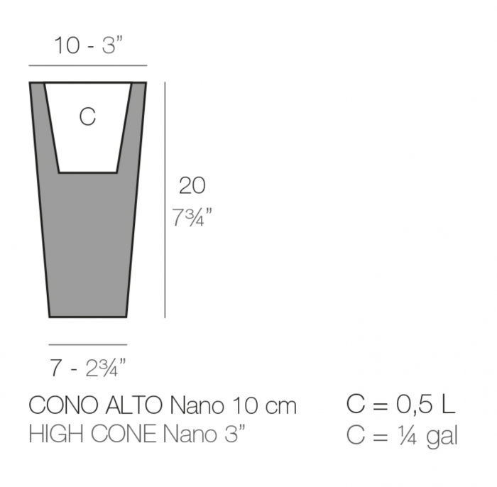Ghiveci de masa LED patrat High Square Cone 10x10x20 cm, design minimalist, 41210A - Vondom [2]