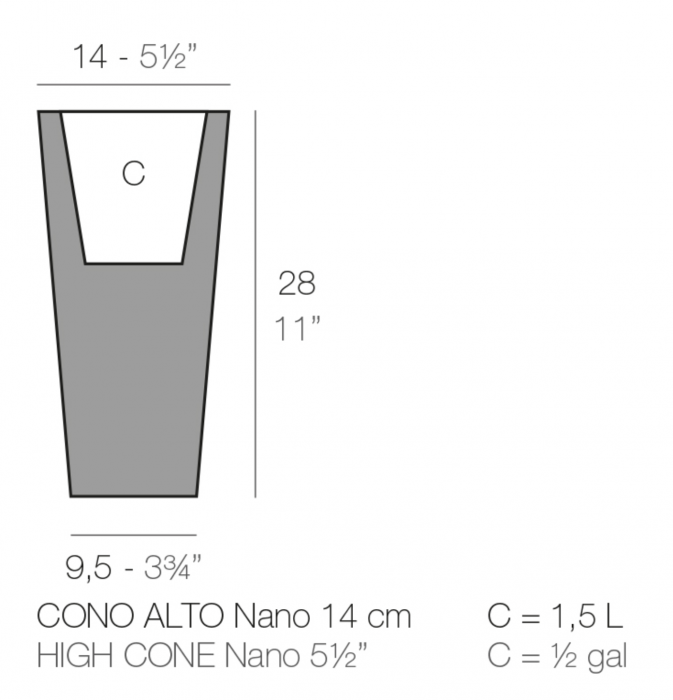 Ghiveci de masa LED patrat High Square Cone 14x14x28 cm, design minimalist, 41214A - Vondom [2]
