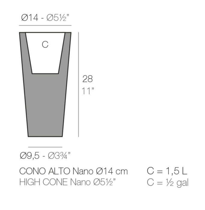 Ghiveci decorativ conic inalt High Cone Ø14x28 cm cu iluminare LED, culoare personalizabila, 40514A - Vondom [2]