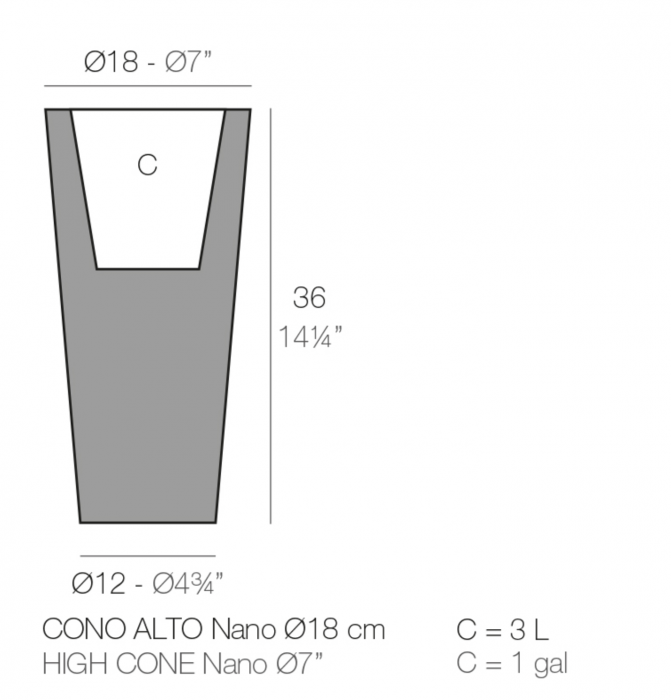 Ghiveci decorativ conic inalt High Cone Ø18x36 cm cu iluminare LED, culoare personalizabila, 40518A - Vondom [2]