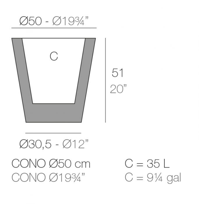 Ghiveci decorativ gradina conic Cone Ø50x50 cm cu iluminare LED, culoare personalizabila, 40650A - Vondom [2]