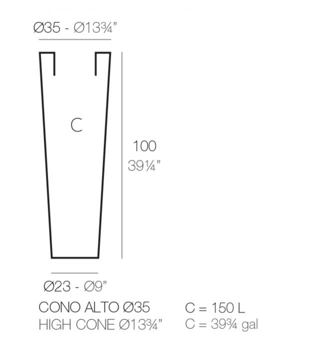 Ghiveci decorativ gradina conic inalt High Cone Ø35x100 cm cu iluminare LED, culoare personalizabila, 40535 - Vondom [3]