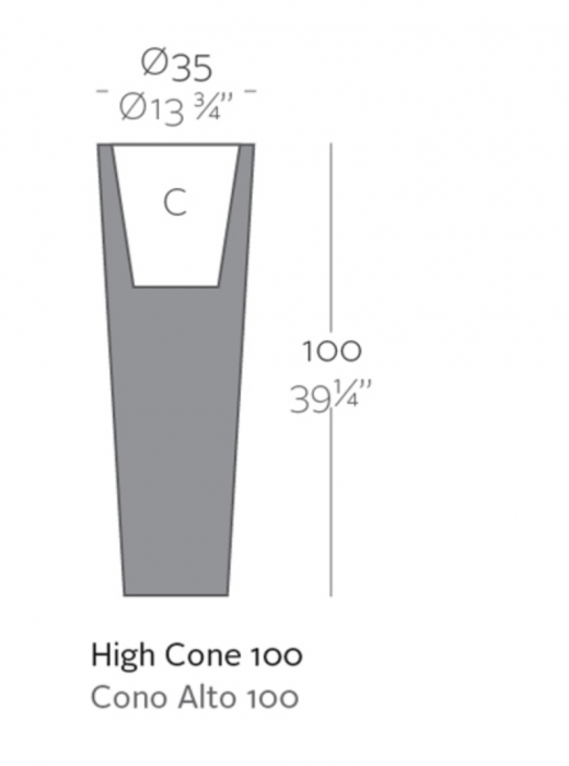 Ghiveci decorativ gradina conic inalt High Cone Ø35x100 cm cu iluminare LED, culoare personalizabila, 40535 - Vondom [2]