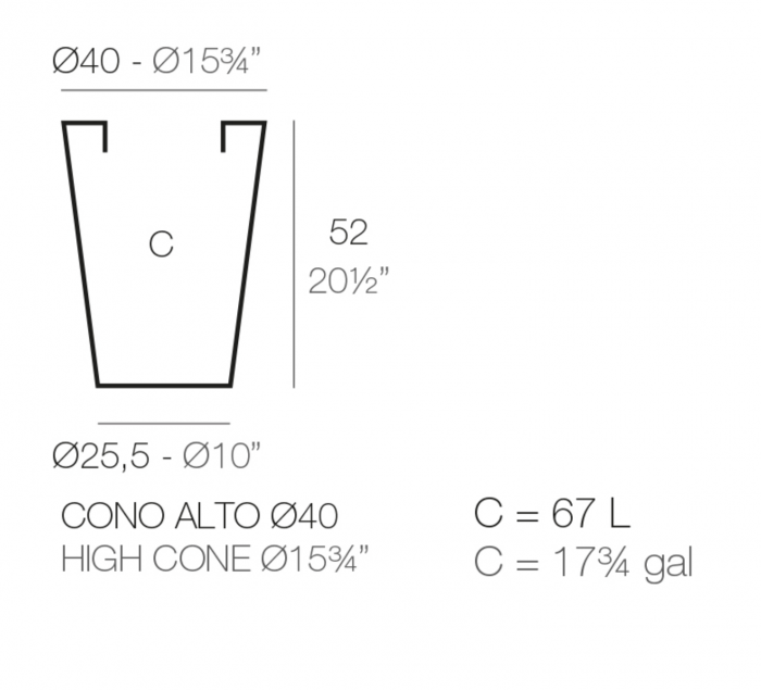 Ghiveci decorativ gradina conic inalt High Cone Ø40x52 cm, culoare personalizabila, 40540 - Vondom [2]