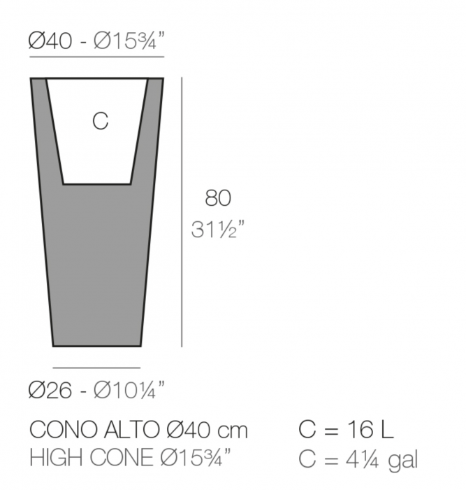 Ghiveci decorativ gradina conic inalt High Cone Ø40x80 cm cu iluminare LED, culoare personalizabila, 40540A - Vondom [2]