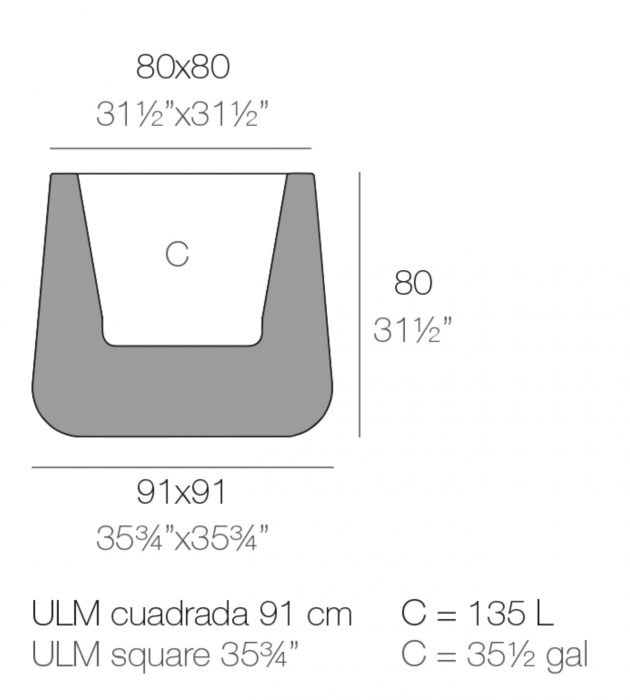 Ghiveci decorativ gradina patrat Ulm Square 91x91x80 cm cu iluminare LED RGBW, 42205A - Vondom [2]