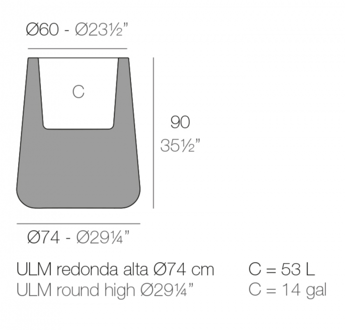Ghiveci decorativ inalt gradina Ulm High Round Ø74x90 cm cu iluminare LED RGBW, 42216A - Vondom [2]