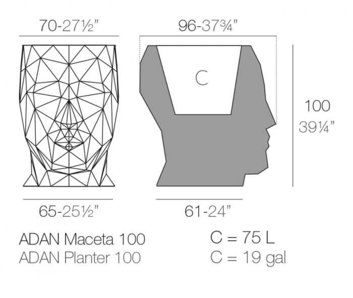 Ghiveci flori LED Adan Planter 70x96x100 cm, forma sculptura fata geometrica, 49074A - Vondom [5]