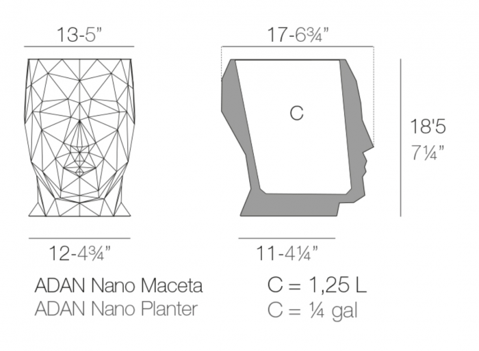 Ghiveci flori masa LED Adan Planter 13x17x18 cm, forma sculptura fata geometrica, 49068A - Vondom [3]